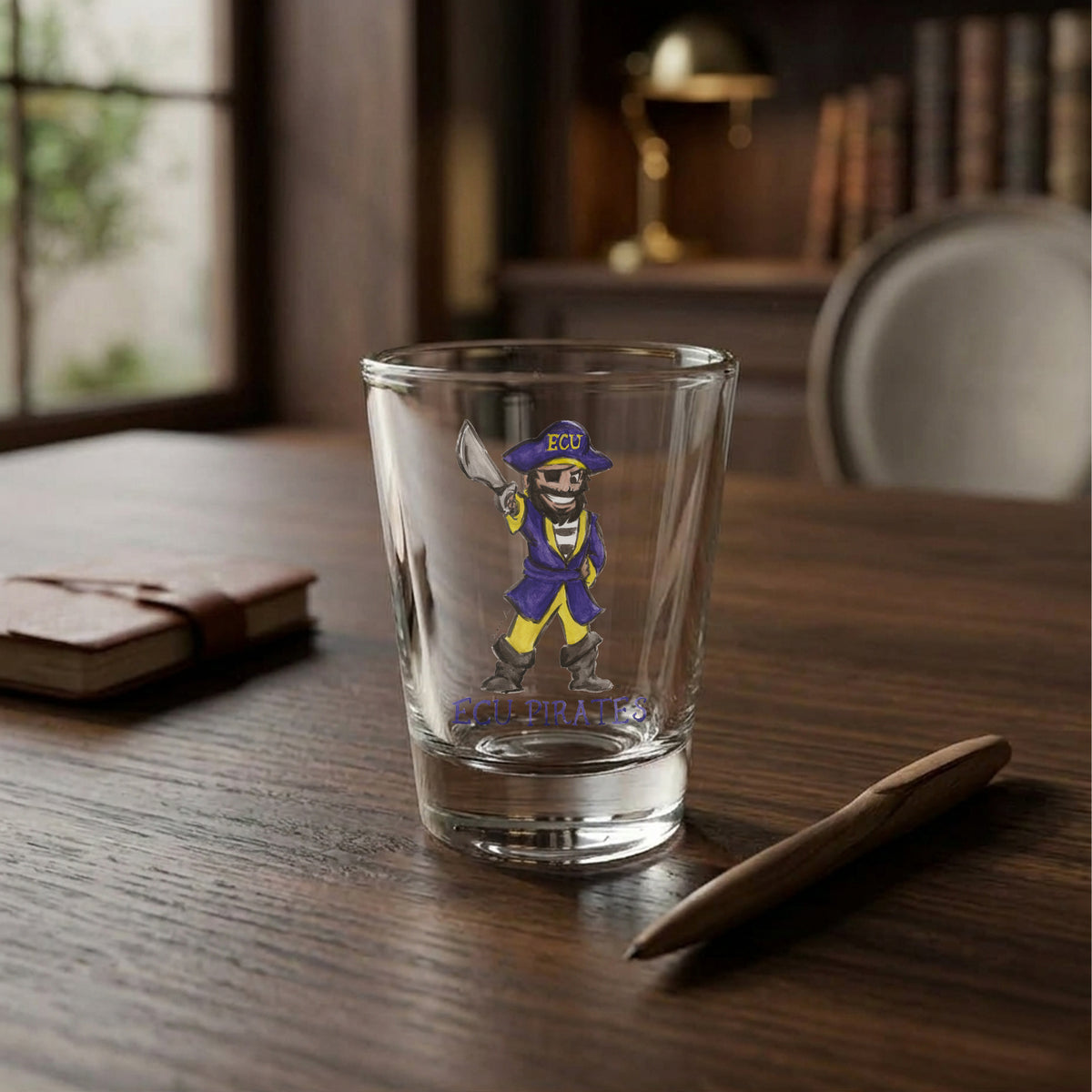 Set of 4 East Carolina Pirates Mascot by Laura Wilcox 2oz Collector Shot Glasses