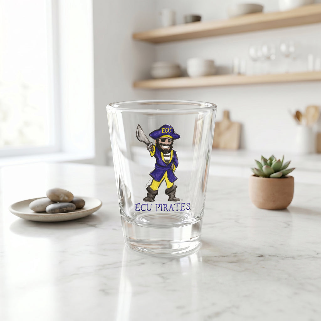 Set of 4 East Carolina Pirates Mascot by Laura Wilcox 2oz Collector Shot Glasses