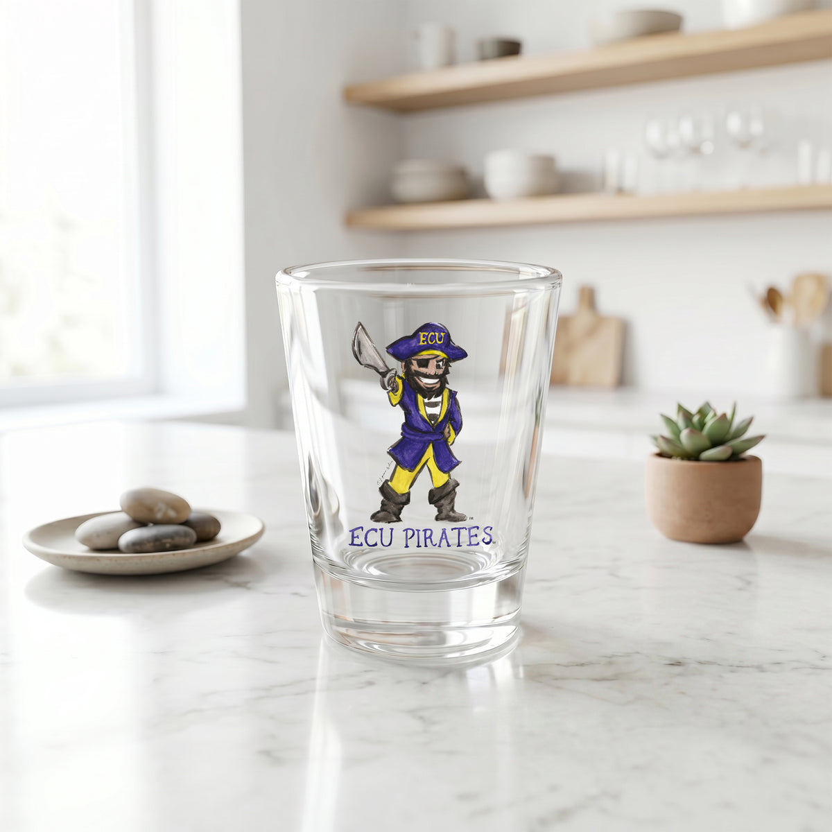 Set of 4 East Carolina Pirates Mascot by Laura Wilcox 2oz Collector Shot Glasses