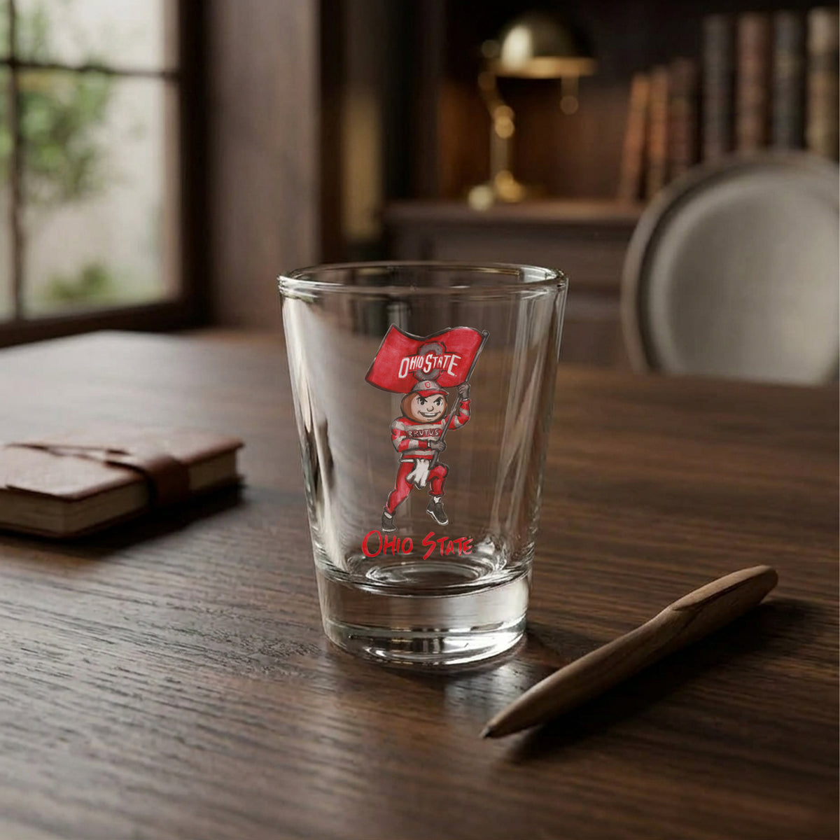 Set of 4 Ohio State Buckeyes Mascot by Laura Wilcox 2oz Collector Shot Glasses