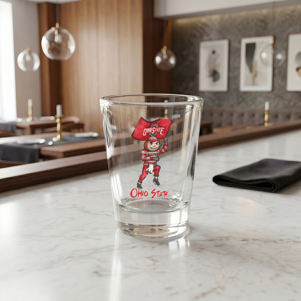 Set of 4 Ohio State Buckeyes Mascot by Laura Wilcox 2oz Collector Shot Glasses