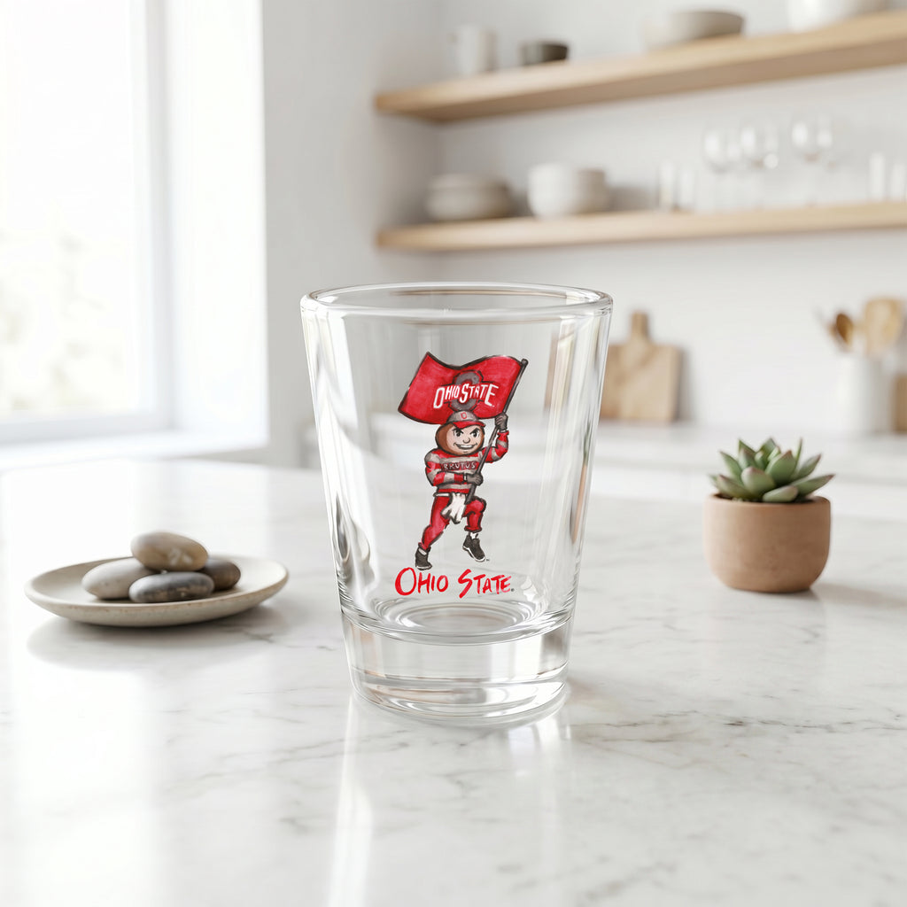 Set of 4 Ohio State Buckeyes Mascot by Laura Wilcox 2oz Collector Shot Glasses
