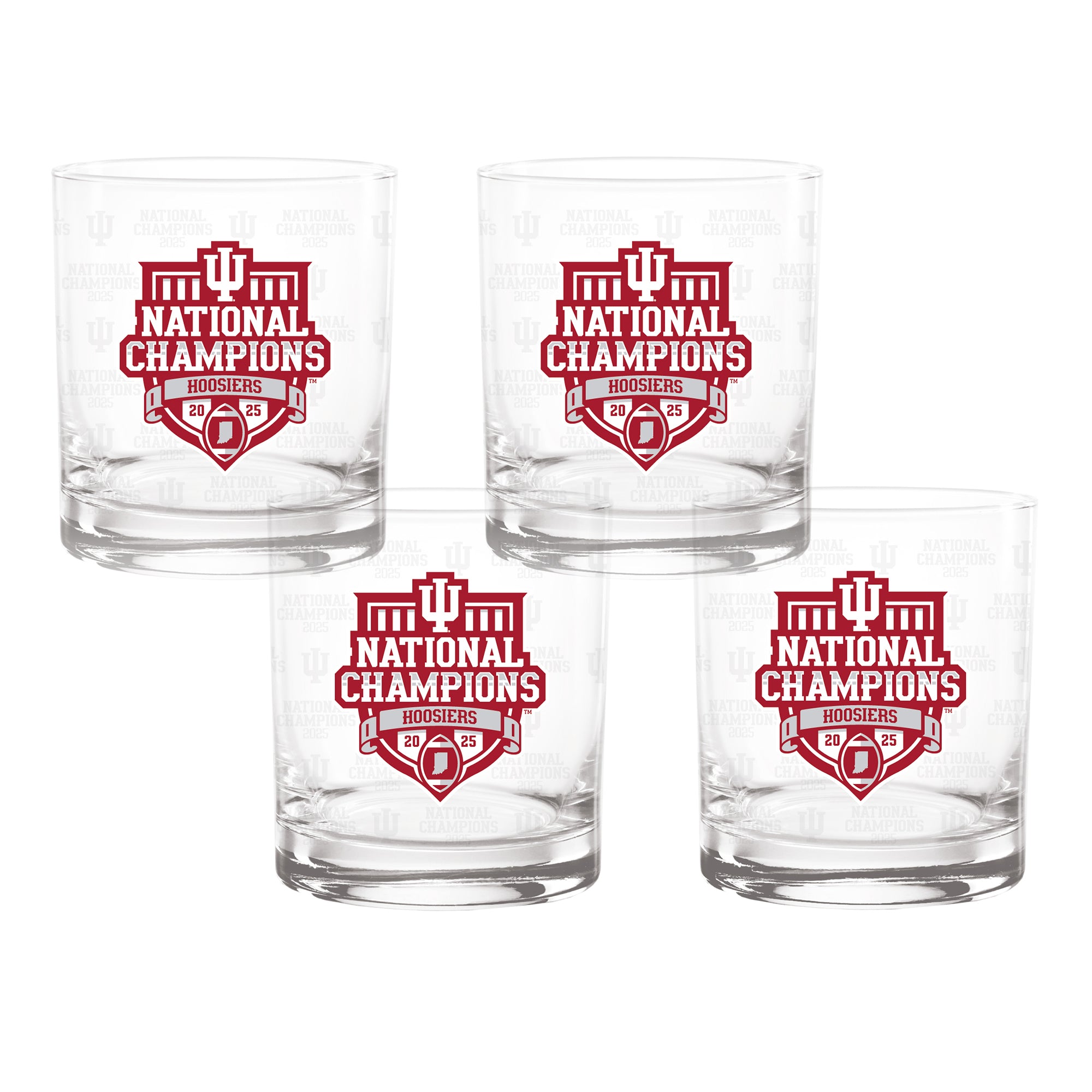 Set of 4 2025 CFP Football National Champions Indiana Hoosiers 14oz Rocks Glasses