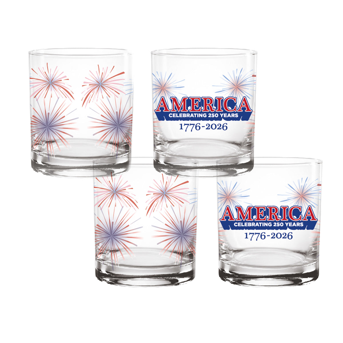 Set of 4 America Fireworks 14oz Rocks Glasses