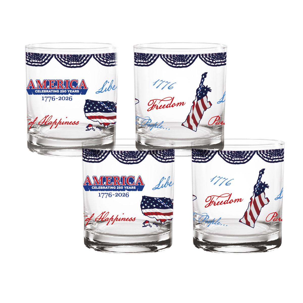 Set of 4 America Collage 14oz Rocks Glasses