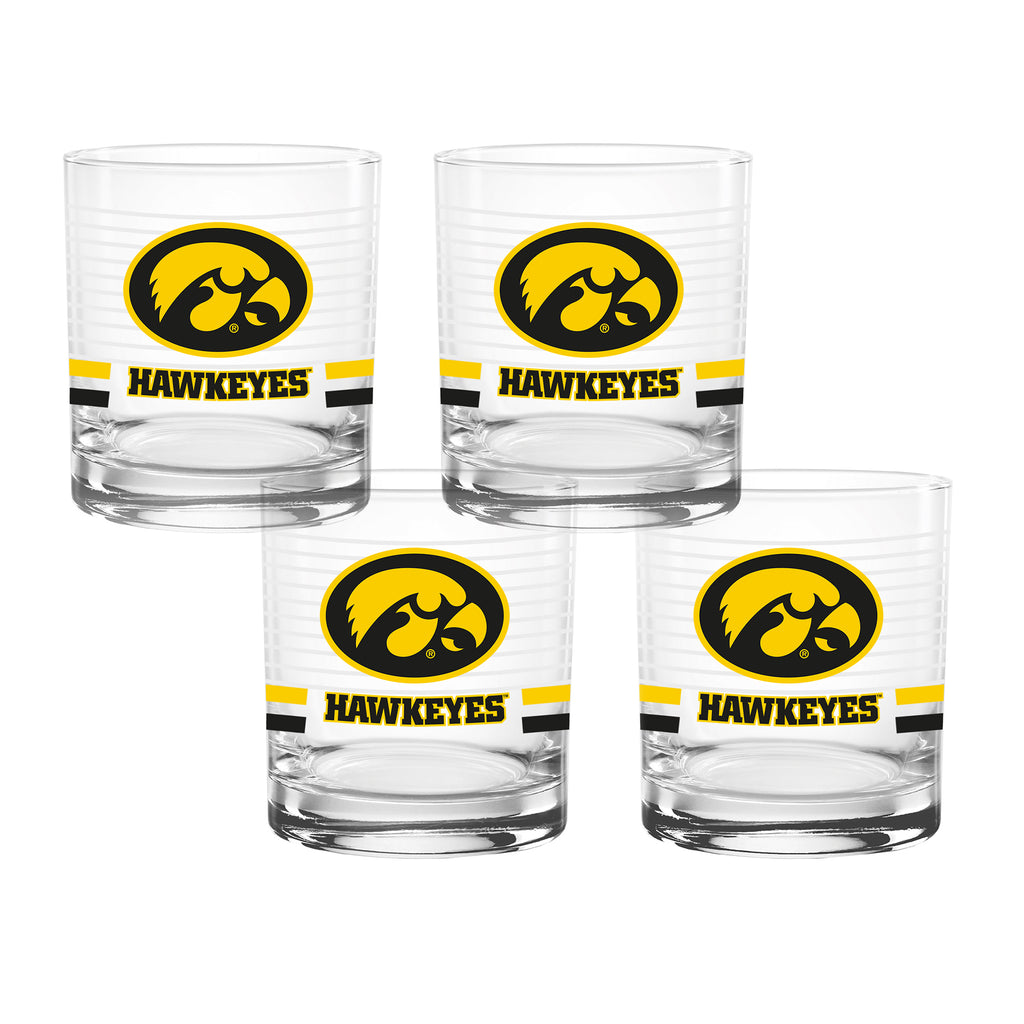 Set of 4 Iowa Hawkeyes 14oz Ring Rocks Glasses