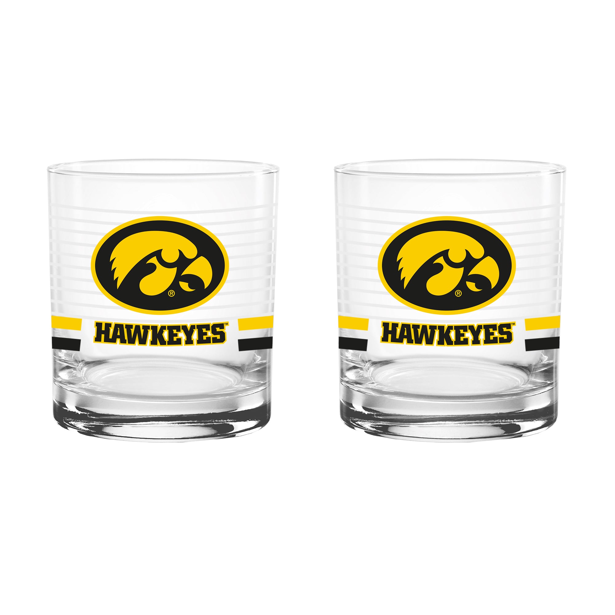 Set of 2 Iowa Hawkeyes 14oz Ring Rocks Glasses