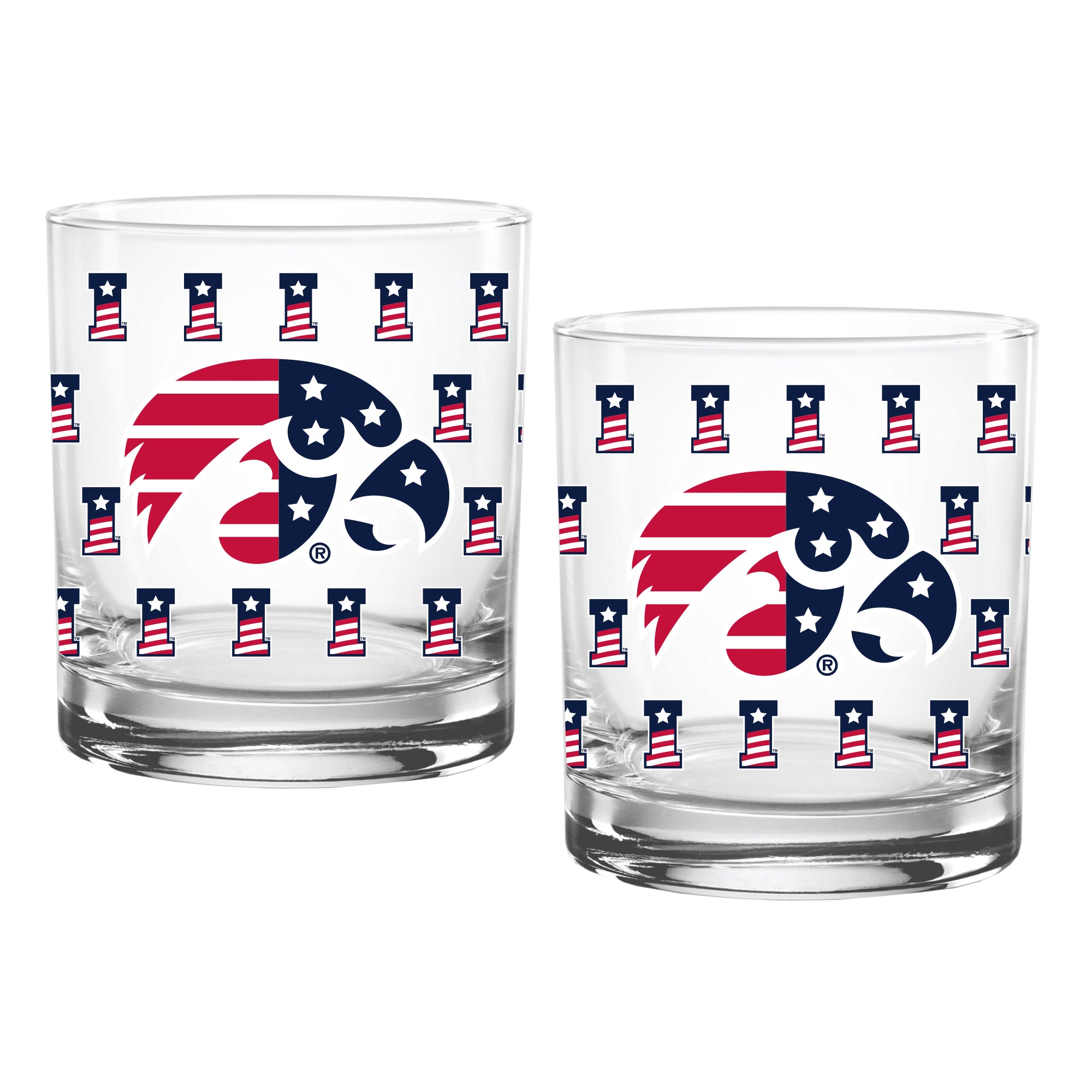 Set of 2 Iowa Hawkeyes 14oz Americana Rocks Glasses