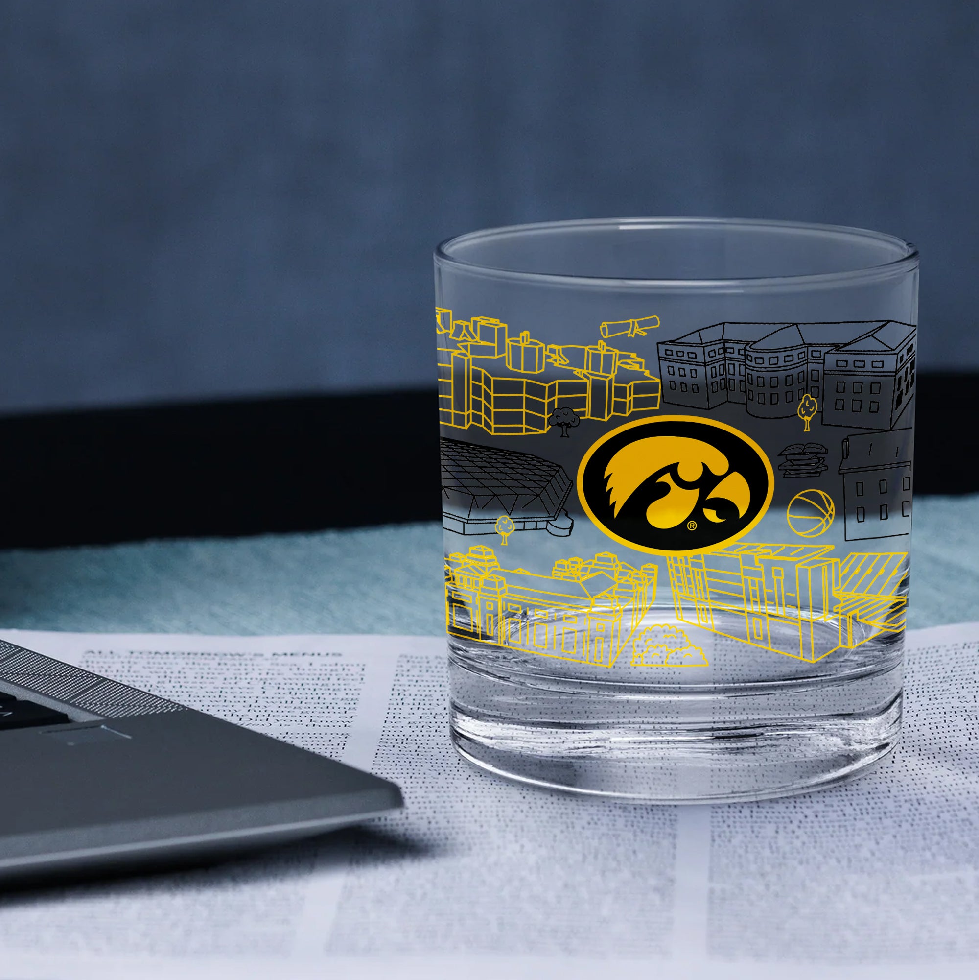Set of 4 Iowa Hawkeyes Campus Line Art 14oz Rocks Glasses