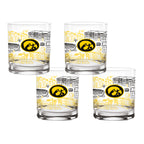 Set of 4 Iowa Hawkeyes Campus Line Art 14oz Rocks Glasses
