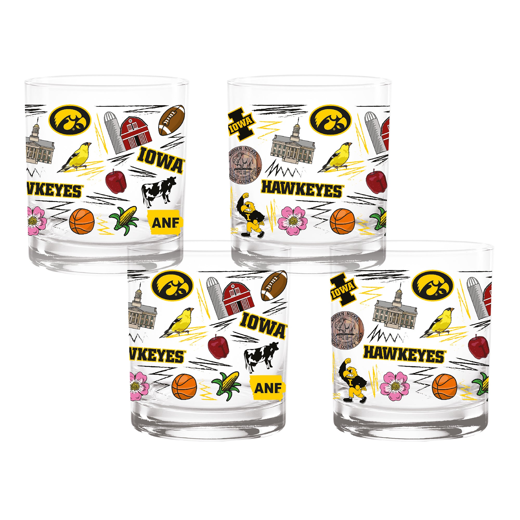 Set of 4 Iowa Hawkeyes 14oz Local Rocks Glasses