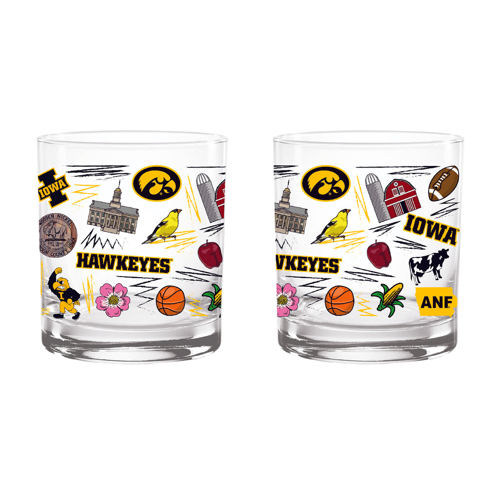 Set of 2 Iowa Hawkeyes 14oz Local Rocks Glasses