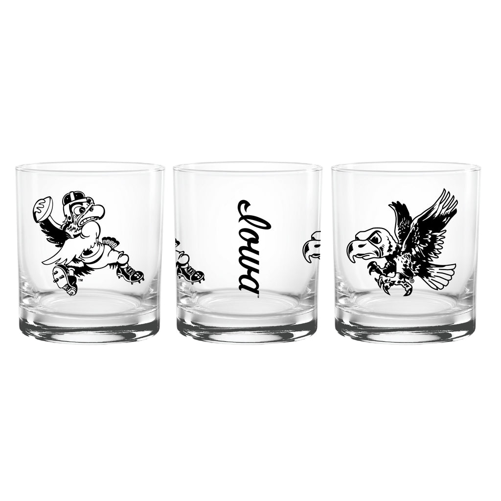 Set of 2 Iowa Hawkeyes College Vault Sketch 14oz Rocks Glasses