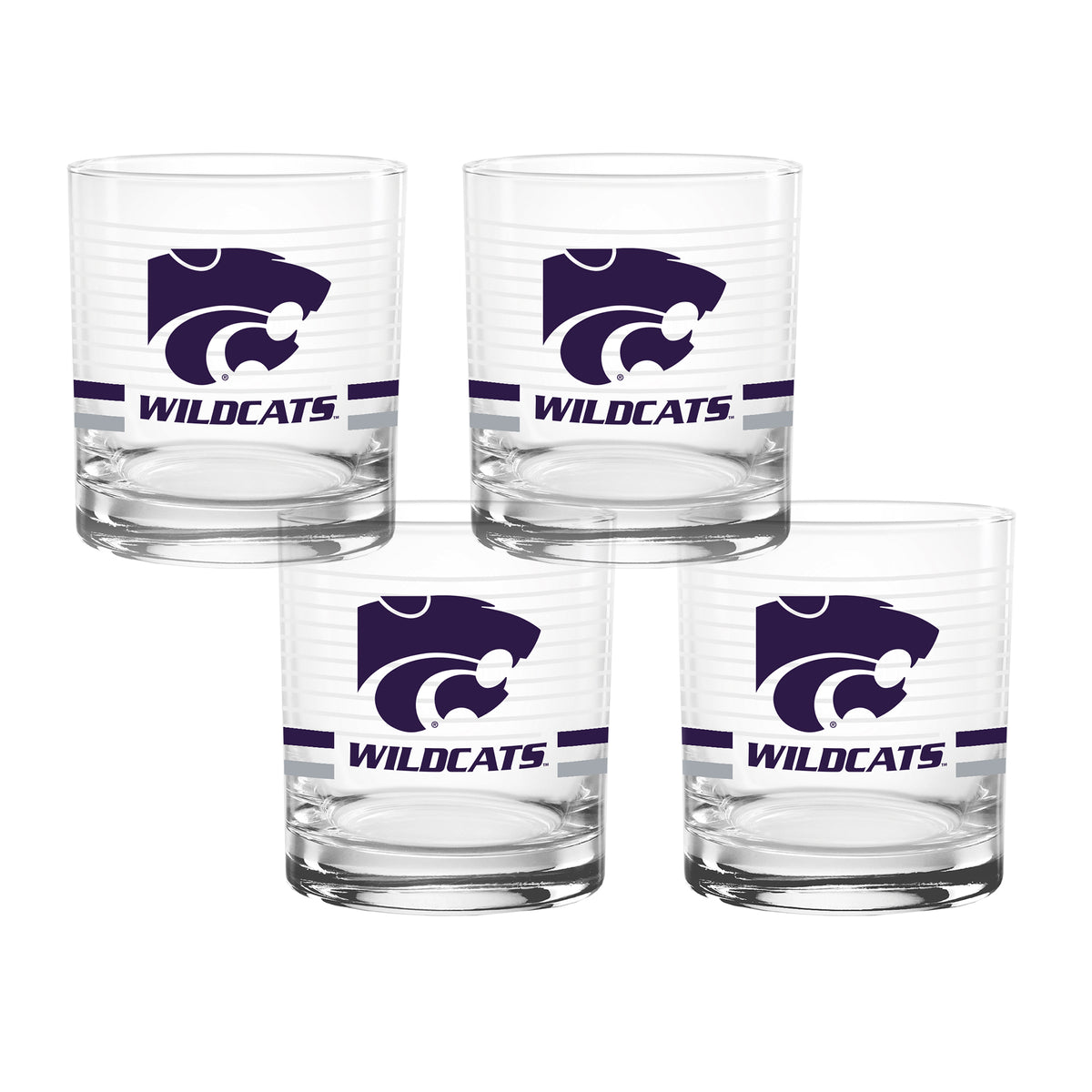 Set of 4 K-State Wildcats 14oz Ring Rocks Glasses