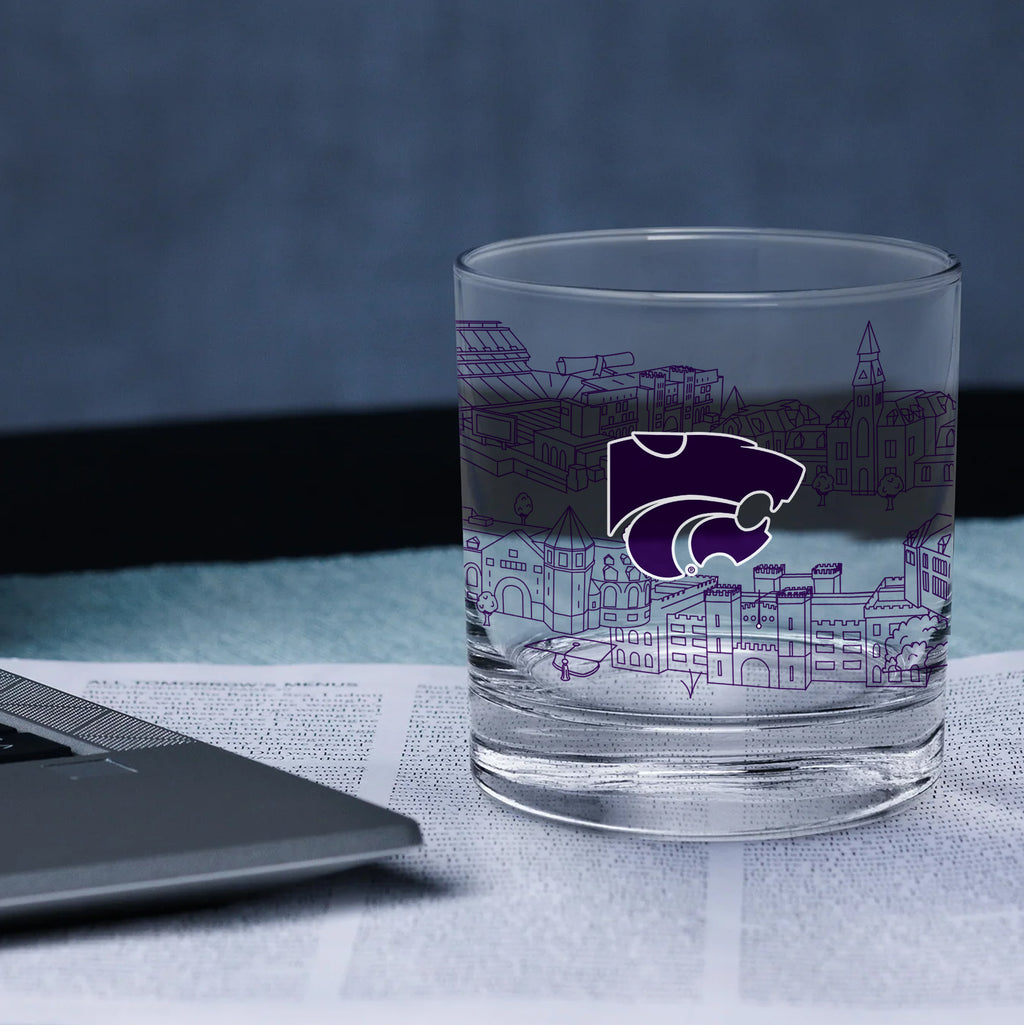 Set of 4 Kansas State Wildcats Campus Line Art 14oz Rocks Glasses