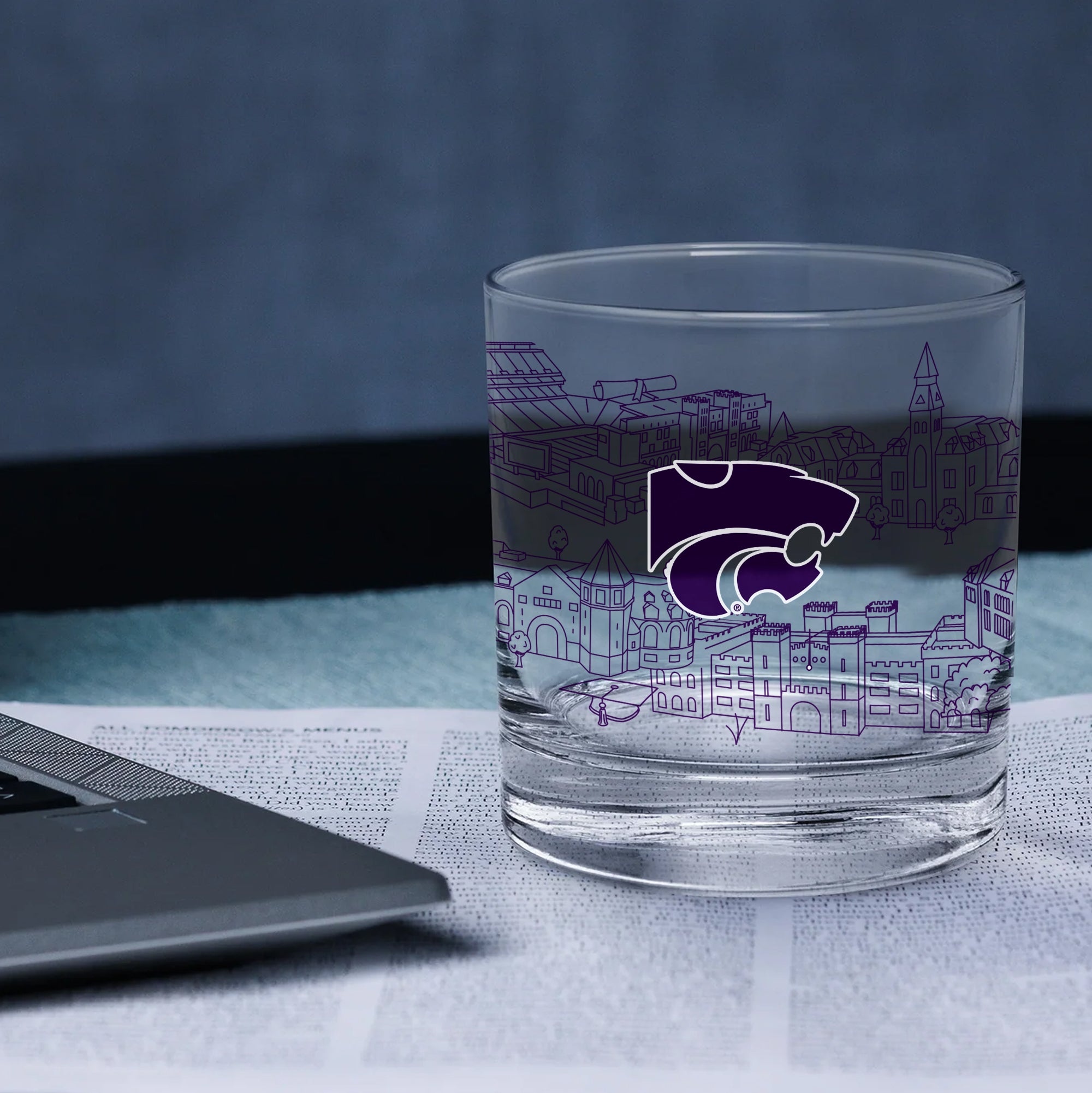 Set of 4 Kansas State Wildcats Campus Line Art 14oz Rocks Glasses
