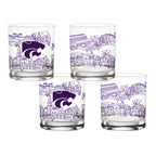Set of 4 Kansas State Wildcats Campus Line Art 14oz Rocks Glasses