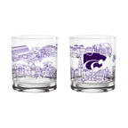 Set of 2 Kansas State Wildcats Campus Line Art 14oz Rocks Glasses