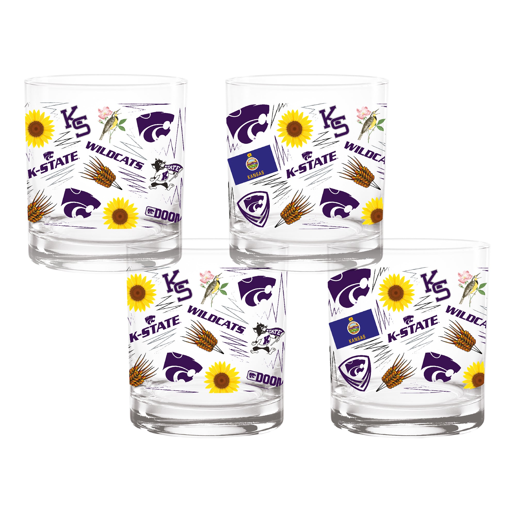 Set of 4 K-State Wildcats 14oz Local Rocks Glasses