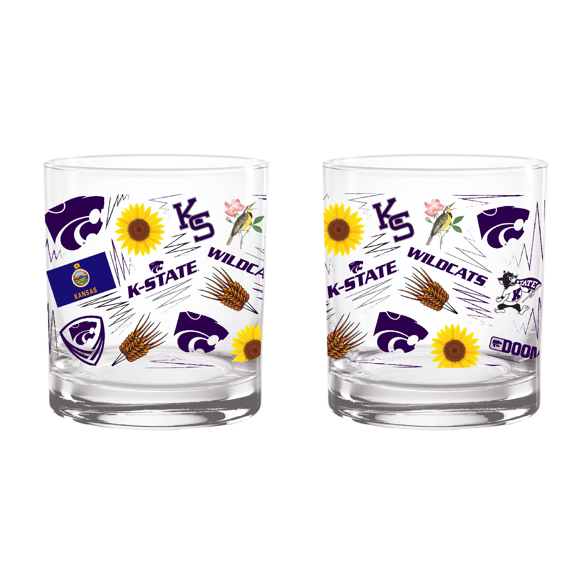 Set of 2 K-State Wildcats 14oz Local Rocks Glasses