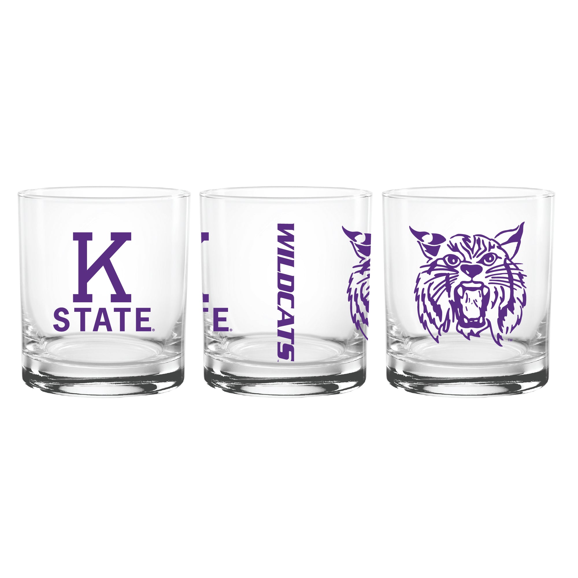 Set of 2 K-State Wildcats College Vault Sketch 14oz Rocks Glasses