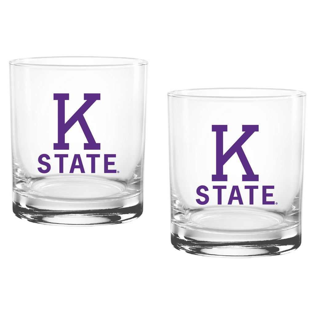 Set of 2 K-State Wildcats College Vault Sketch 14oz Rocks Glasses