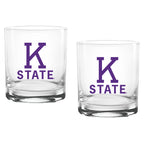 Set of 2 K-State Wildcats College Vault Sketch 14oz Rocks Glasses