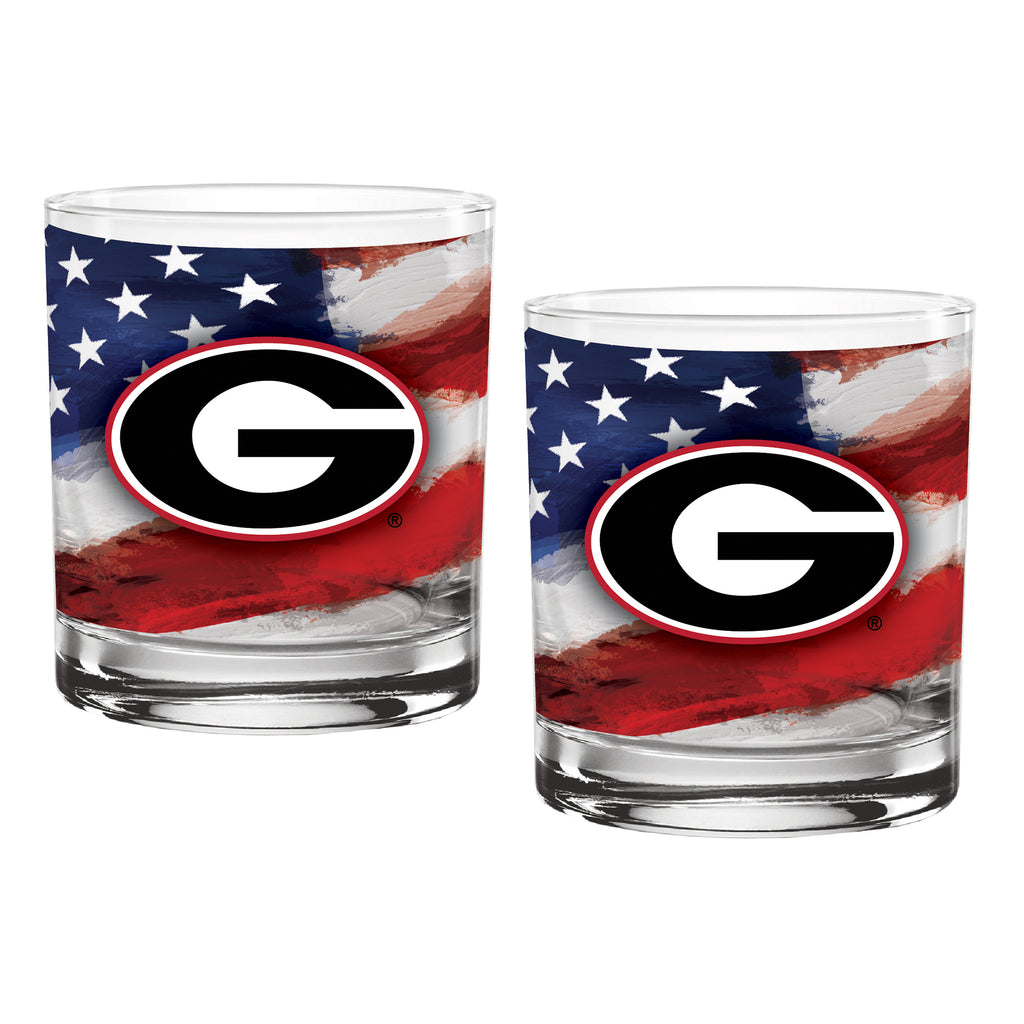 Set of 2 Georgia Bulldogs 14oz Americana Rocks Glasses