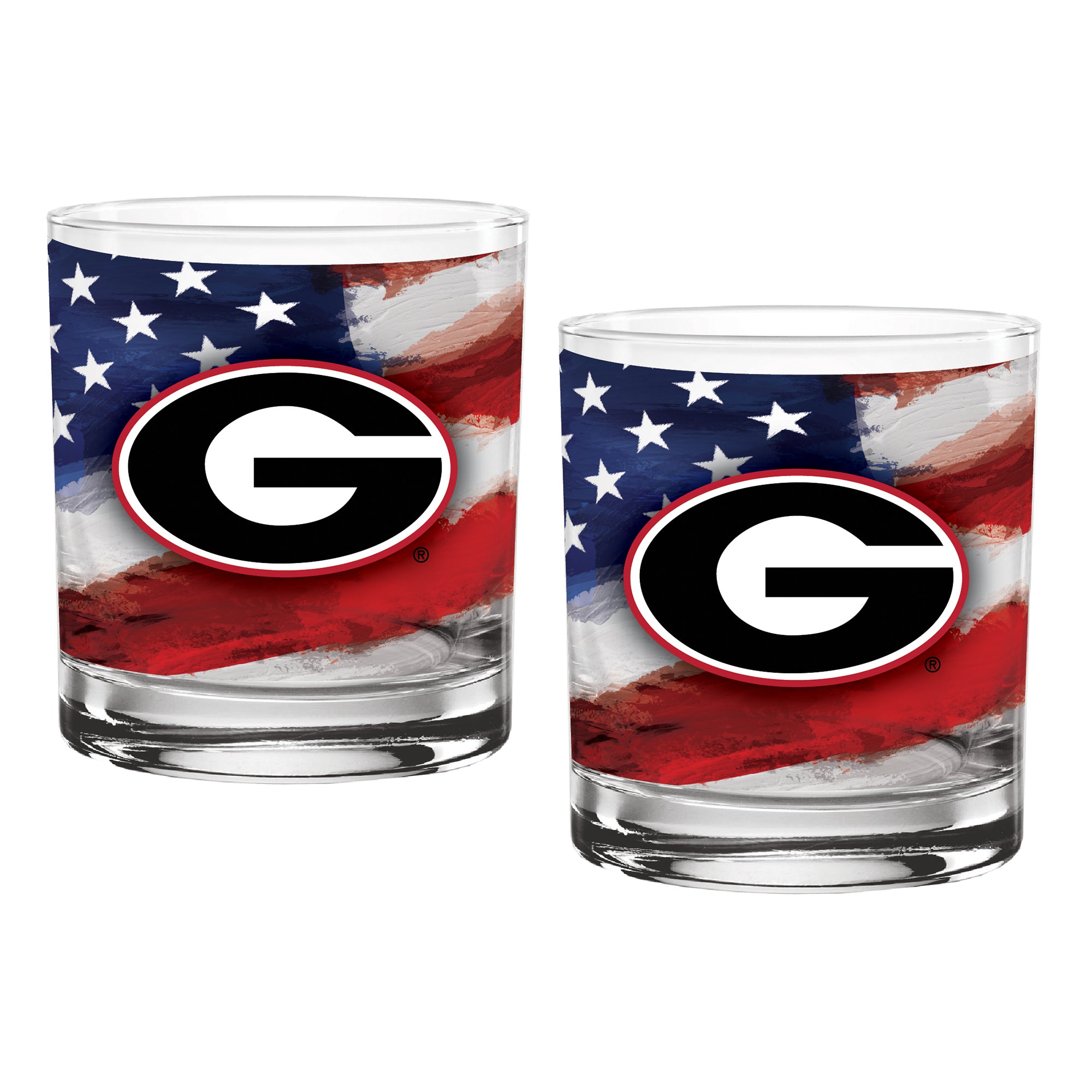 Set of 2 Georgia Bulldogs 14oz Americana Rocks Glasses