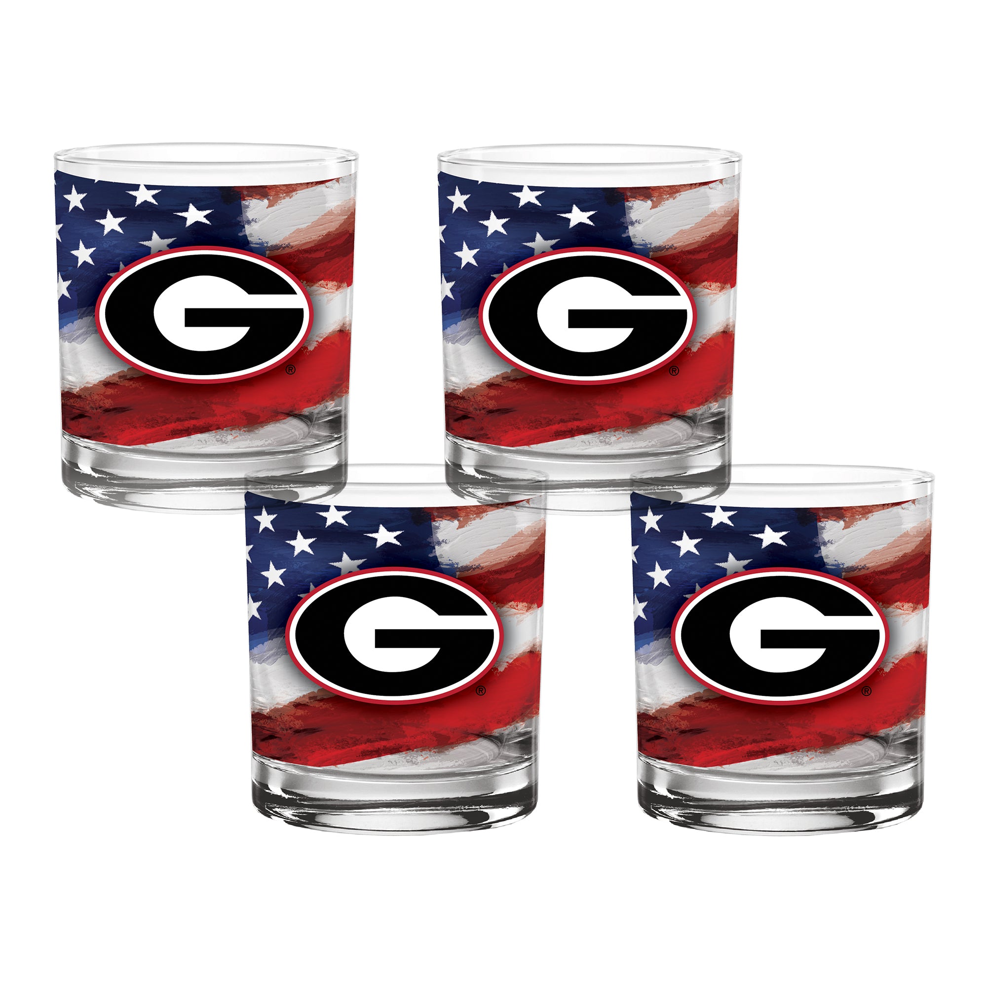Set of 4 Georgia Bulldogs 14oz Americana Rocks Glasses