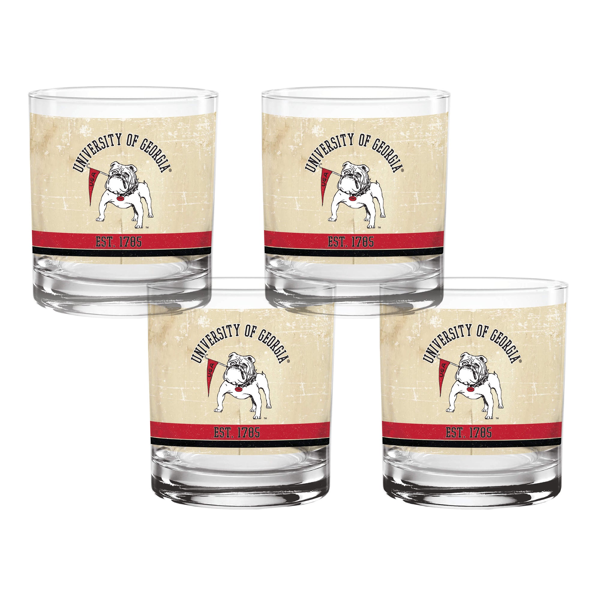 Set of 4 Georgia Bulldogs College Vault Tan Retro 14oz Rocks Glasses