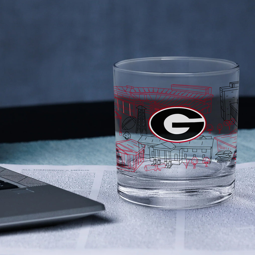 Set of 4 Georgia Bulldogs Campus Line Art 14oz Rocks Glasses