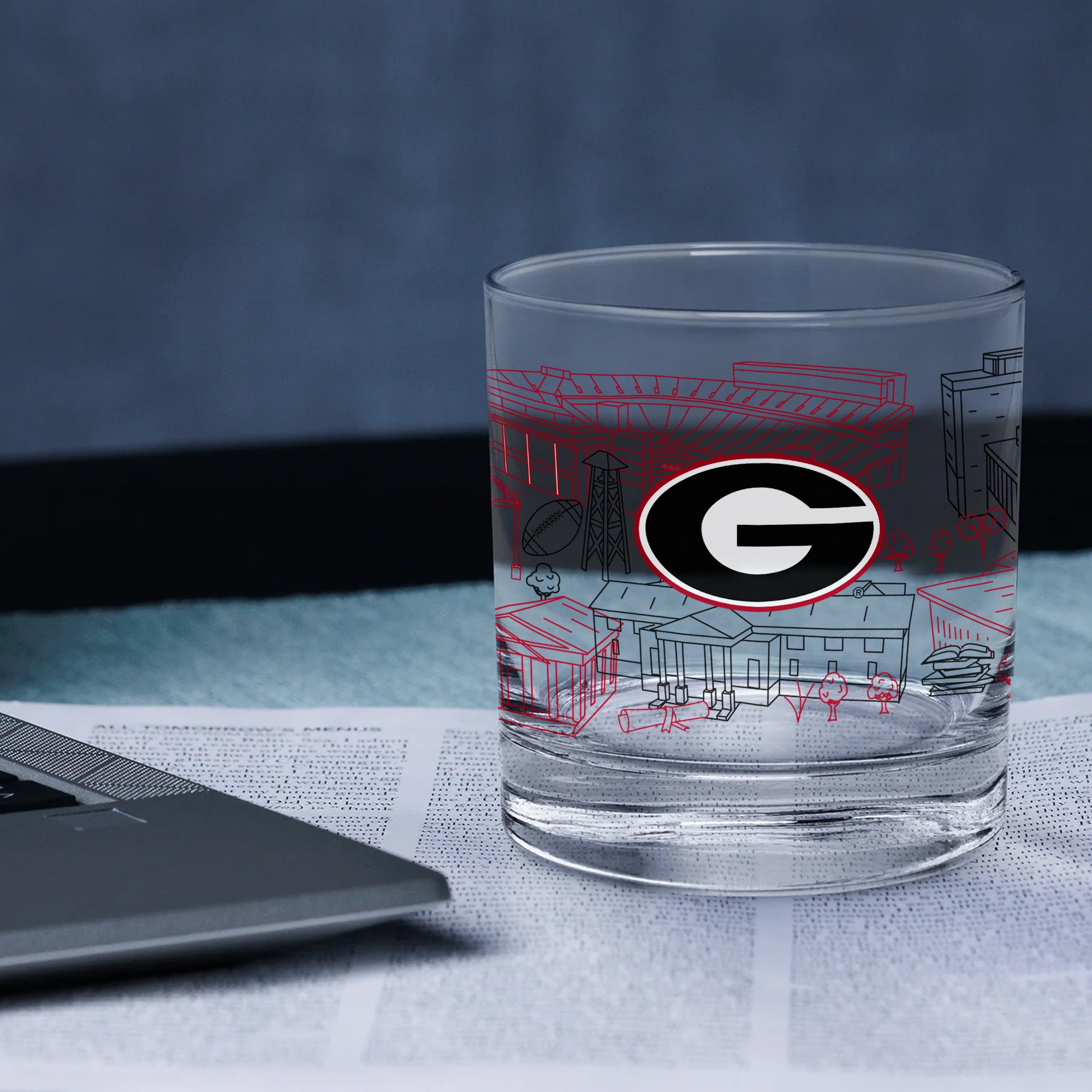 Set of 4 Georgia Bulldogs Campus Line Art 14oz Rocks Glasses