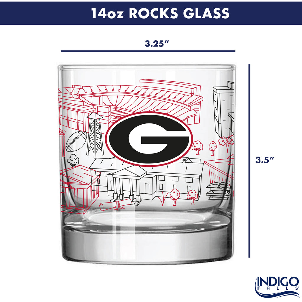 Set of 4 Georgia Bulldogs Campus Line Art 14oz Rocks Glasses