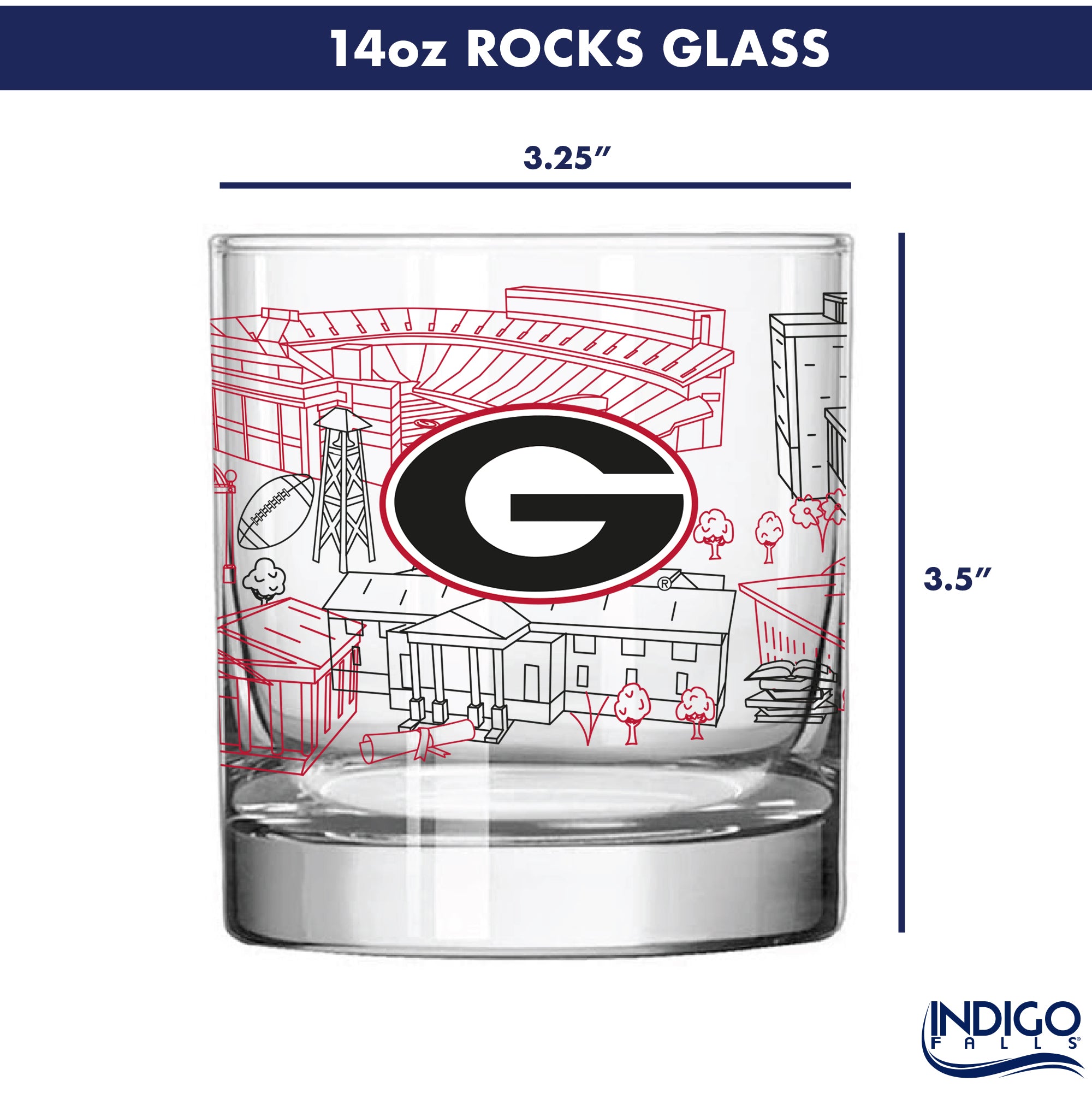 Set of 4 Georgia Bulldogs Campus Line Art 14oz Rocks Glasses