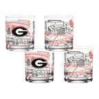 Set of 4 Georgia Bulldogs Campus Line Art 14oz Rocks Glasses