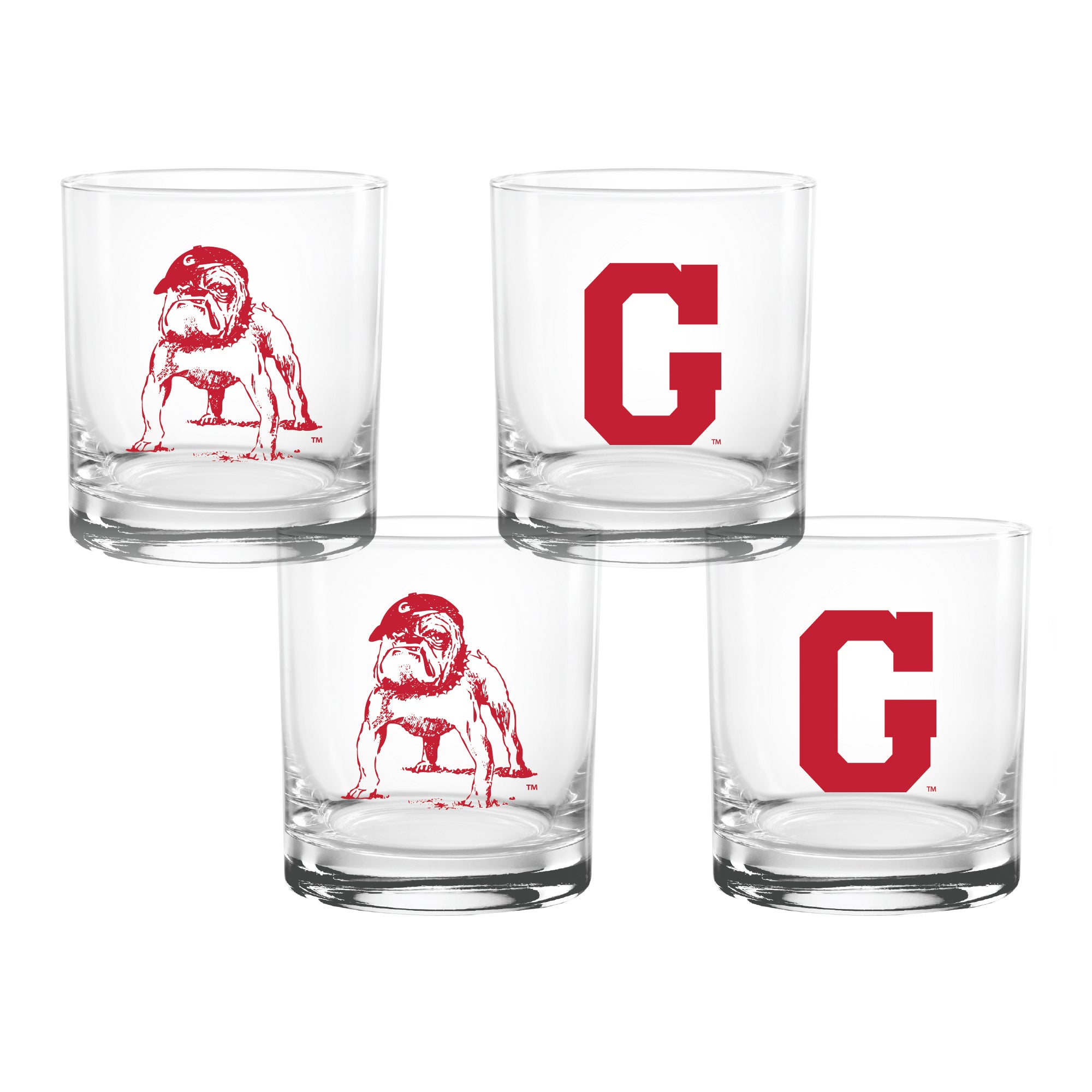 Set of 4 Georgia Bulldogs College Vault Sketch 14oz Rocks Glasses