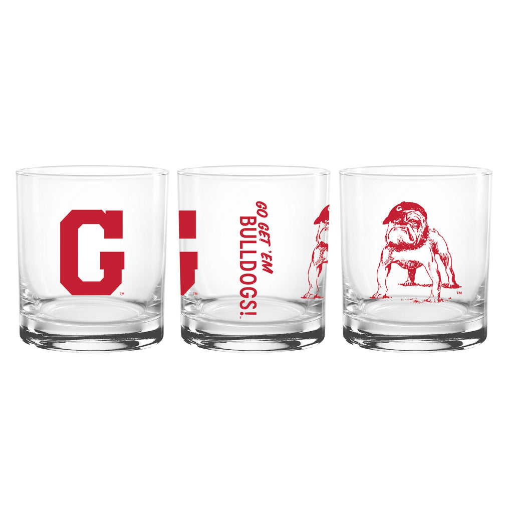 Set of 2 Georgia Bulldogs College Vault Sketch 14oz Rocks Glasses
