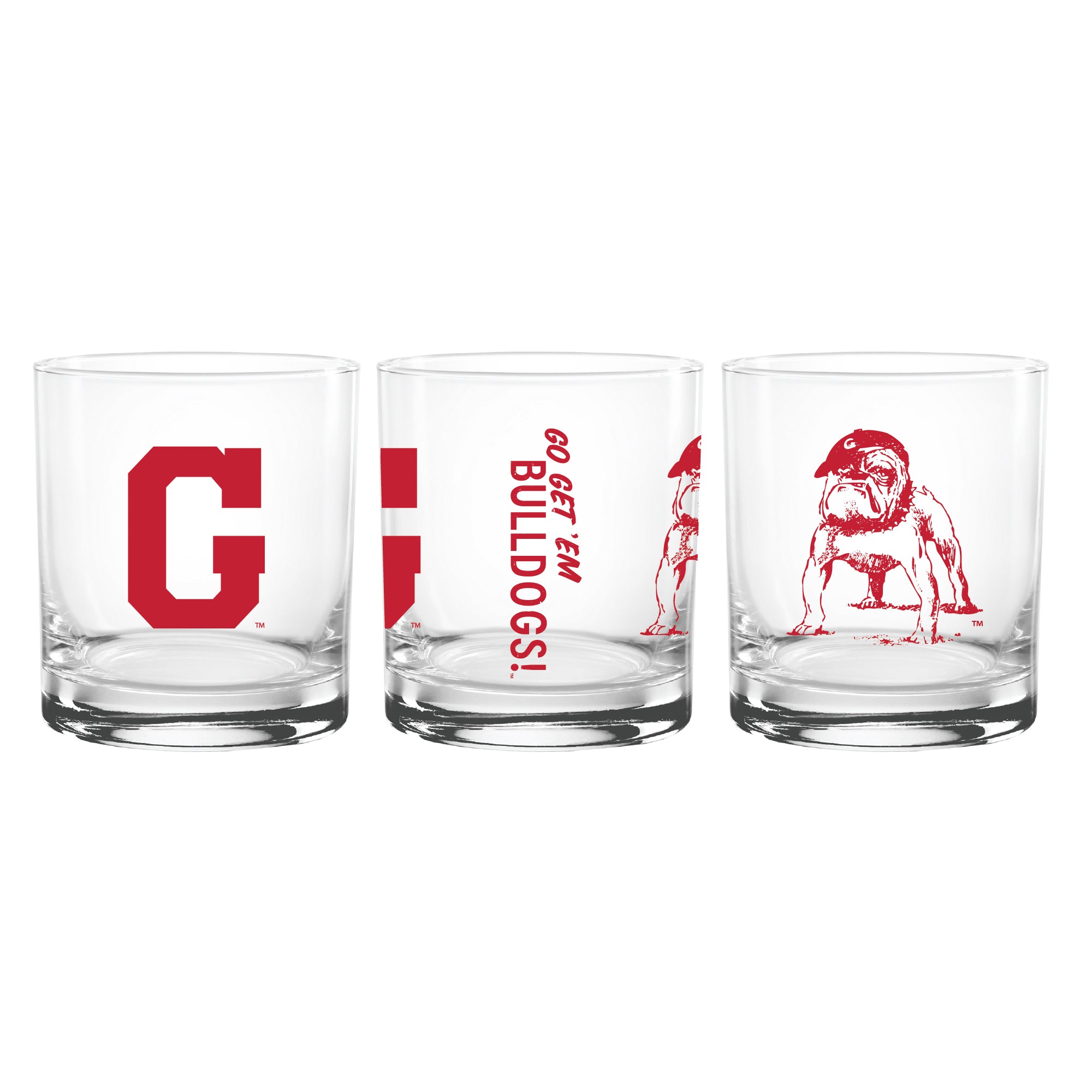 Set of 2 Georgia Bulldogs College Vault Sketch 14oz Rocks Glasses