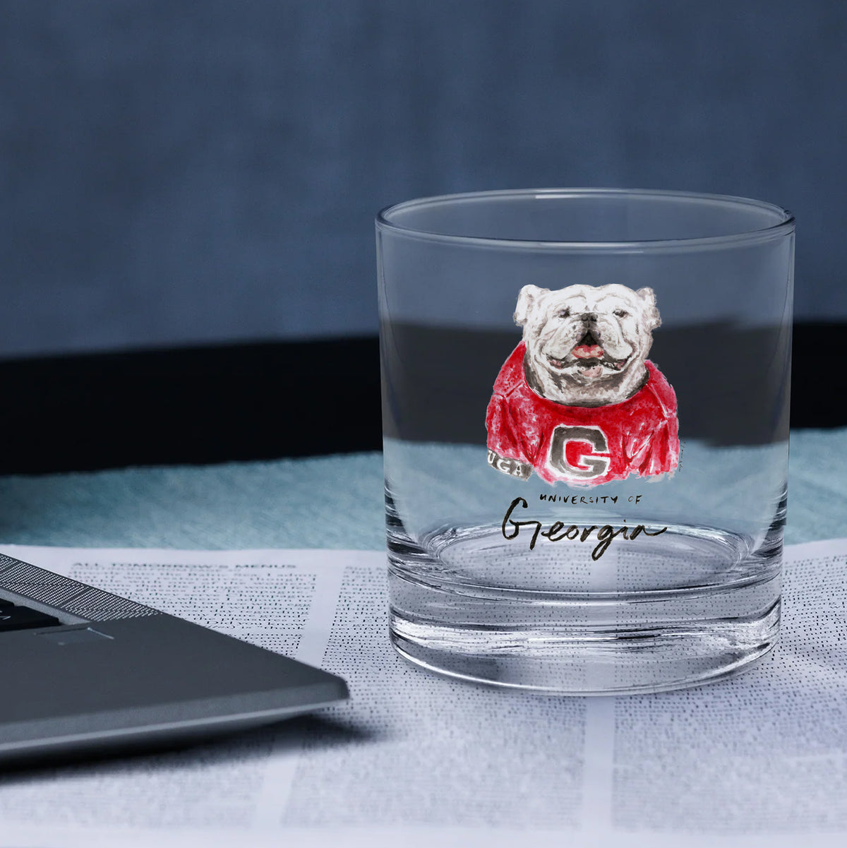 Set of 4 Georgia Bulldogs Mascot by Laura Wilcox 14oz Rocks Glasses