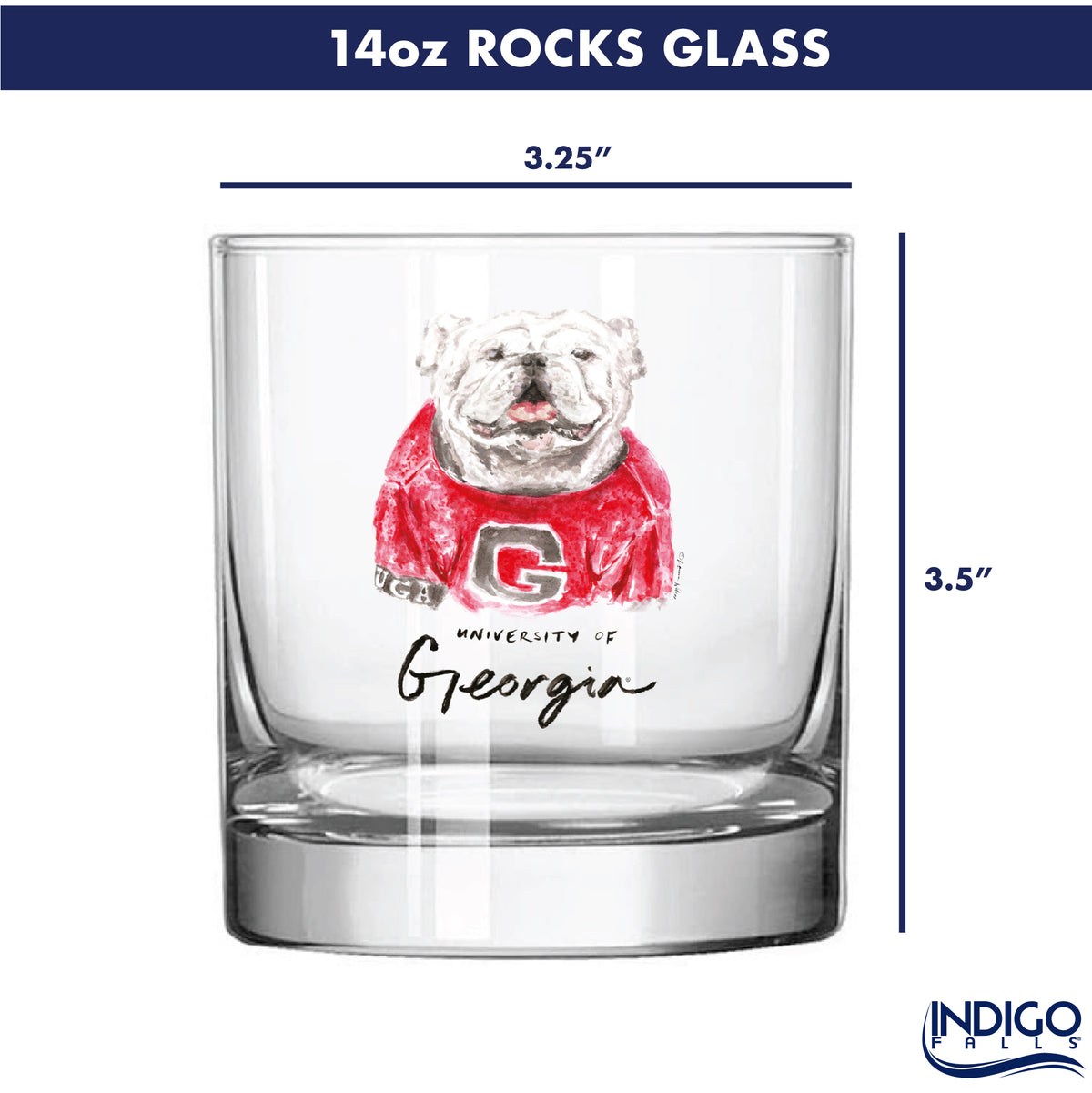 Set of 4 Georgia Bulldogs Mascot by Laura Wilcox 14oz Rocks Glasses