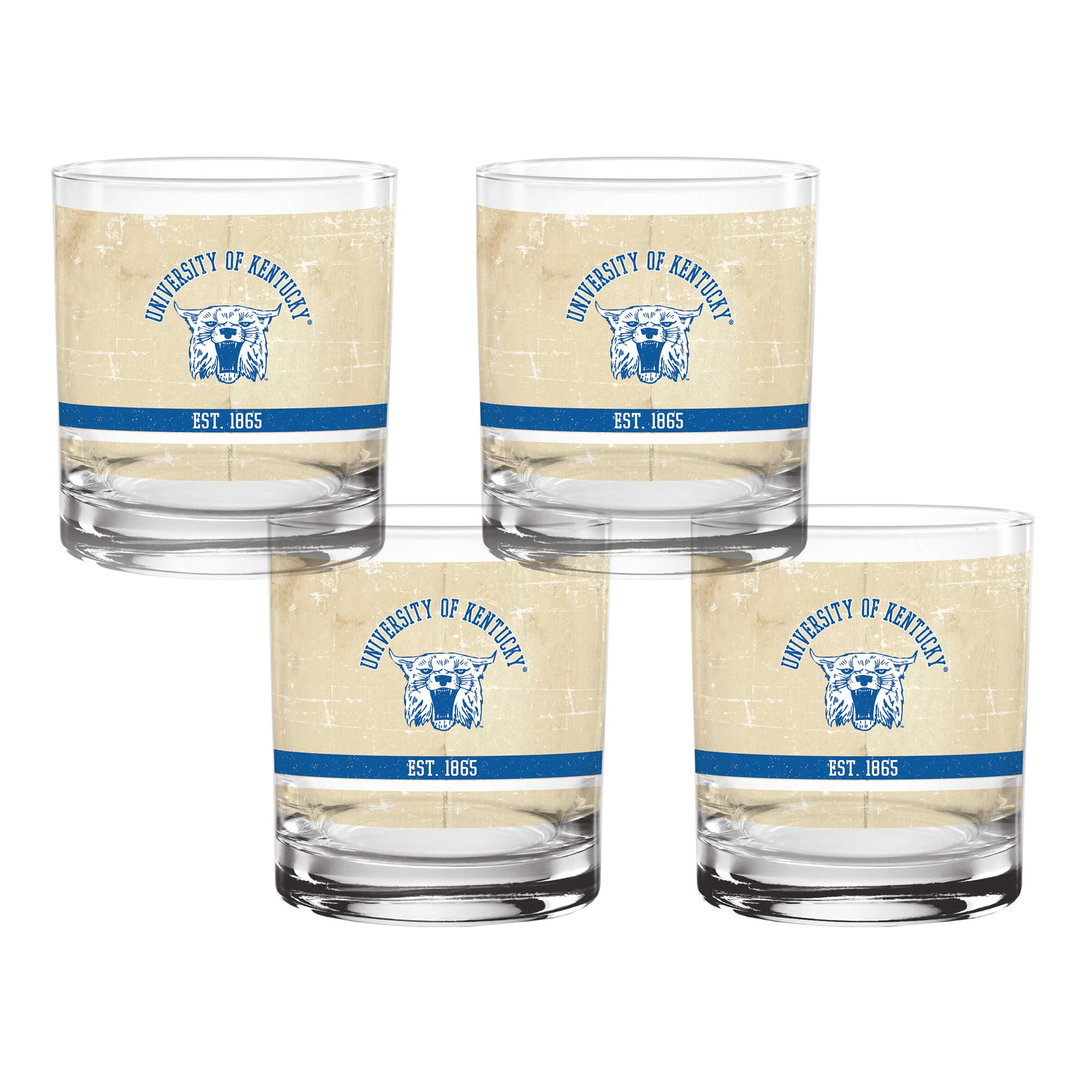 Set of 4 Kentucky Wildcats College Vault Tan Retro 14oz Rocks Glasses