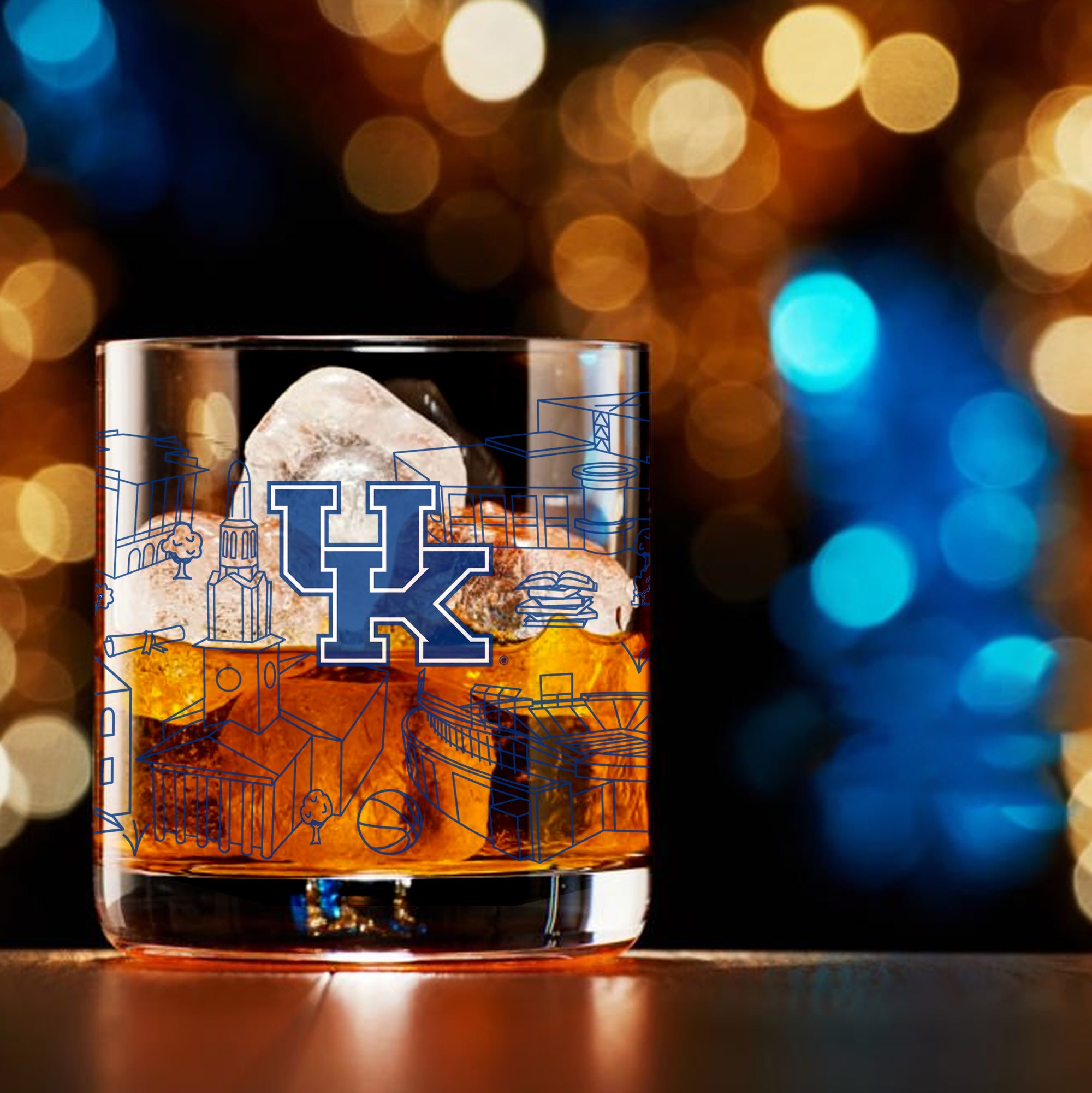 Set of 4 Kentucky Wildcats Campus Line Art 14oz Rocks Glasses