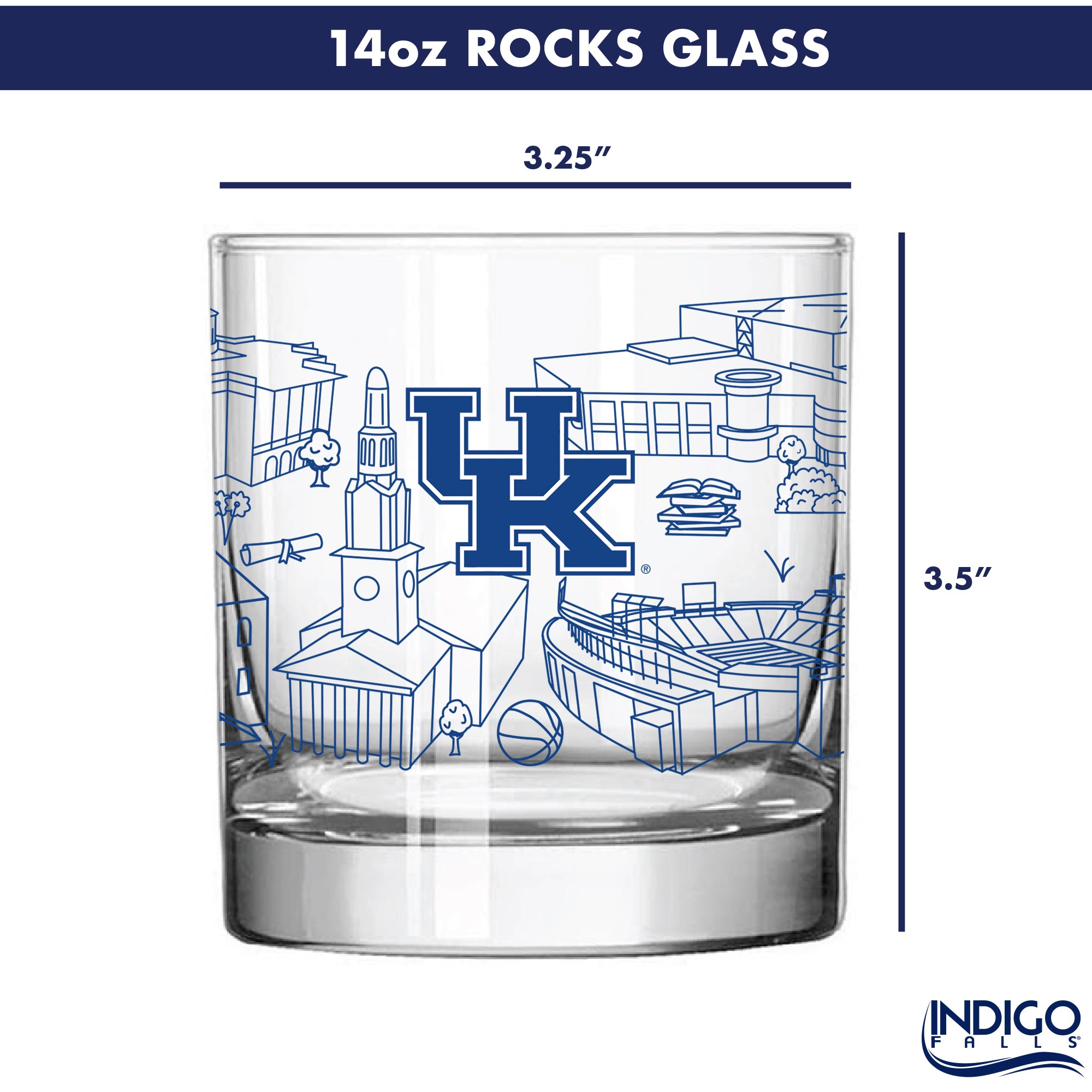 Set of 4 Kentucky Wildcats Campus Line Art 14oz Rocks Glasses