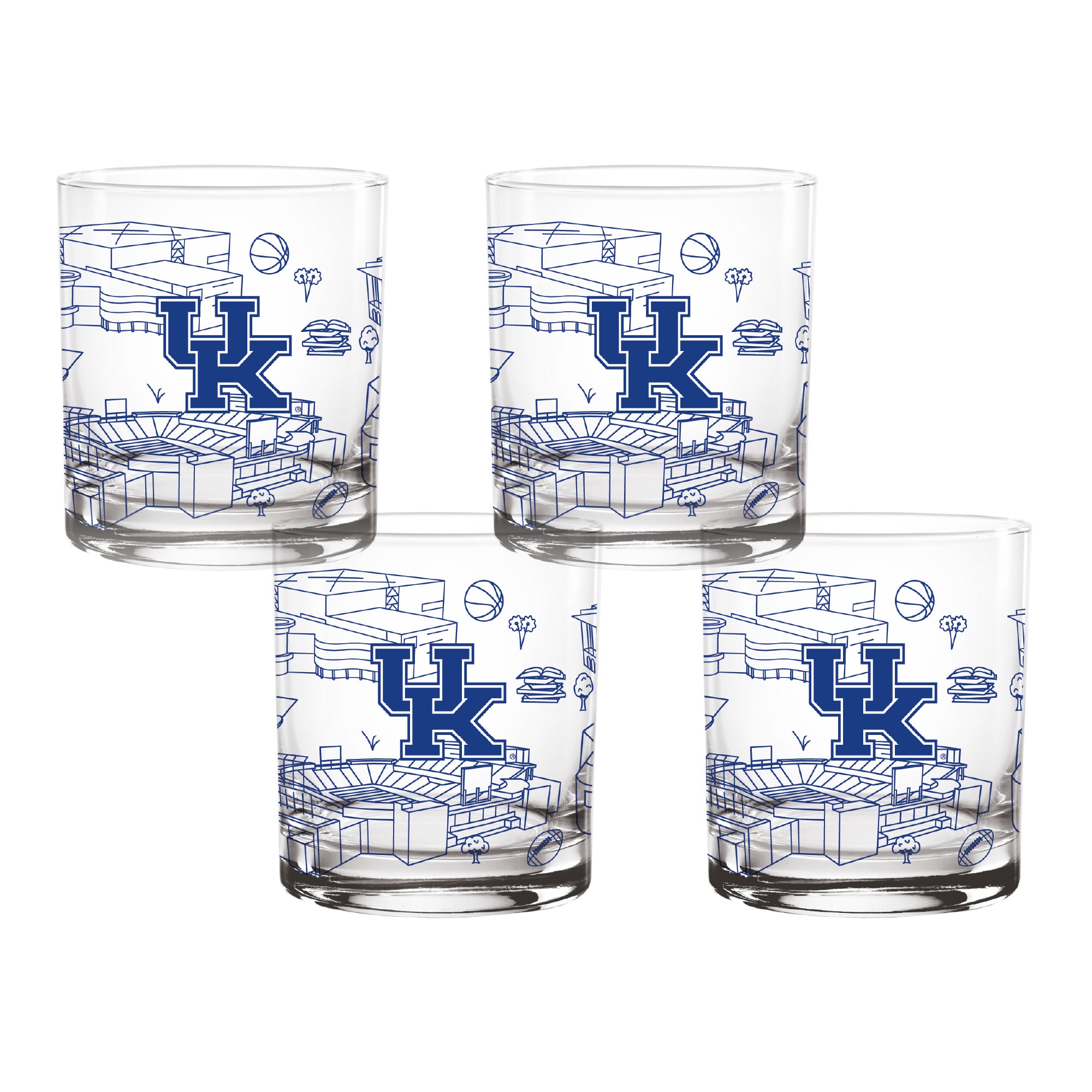 Set of 4 Kentucky Wildcats Campus Line Art 14oz Rocks Glasses