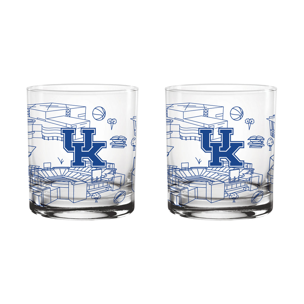 Set of 2 Kentucky Wildcats Campus Line Art 14oz Rocks Glasses
