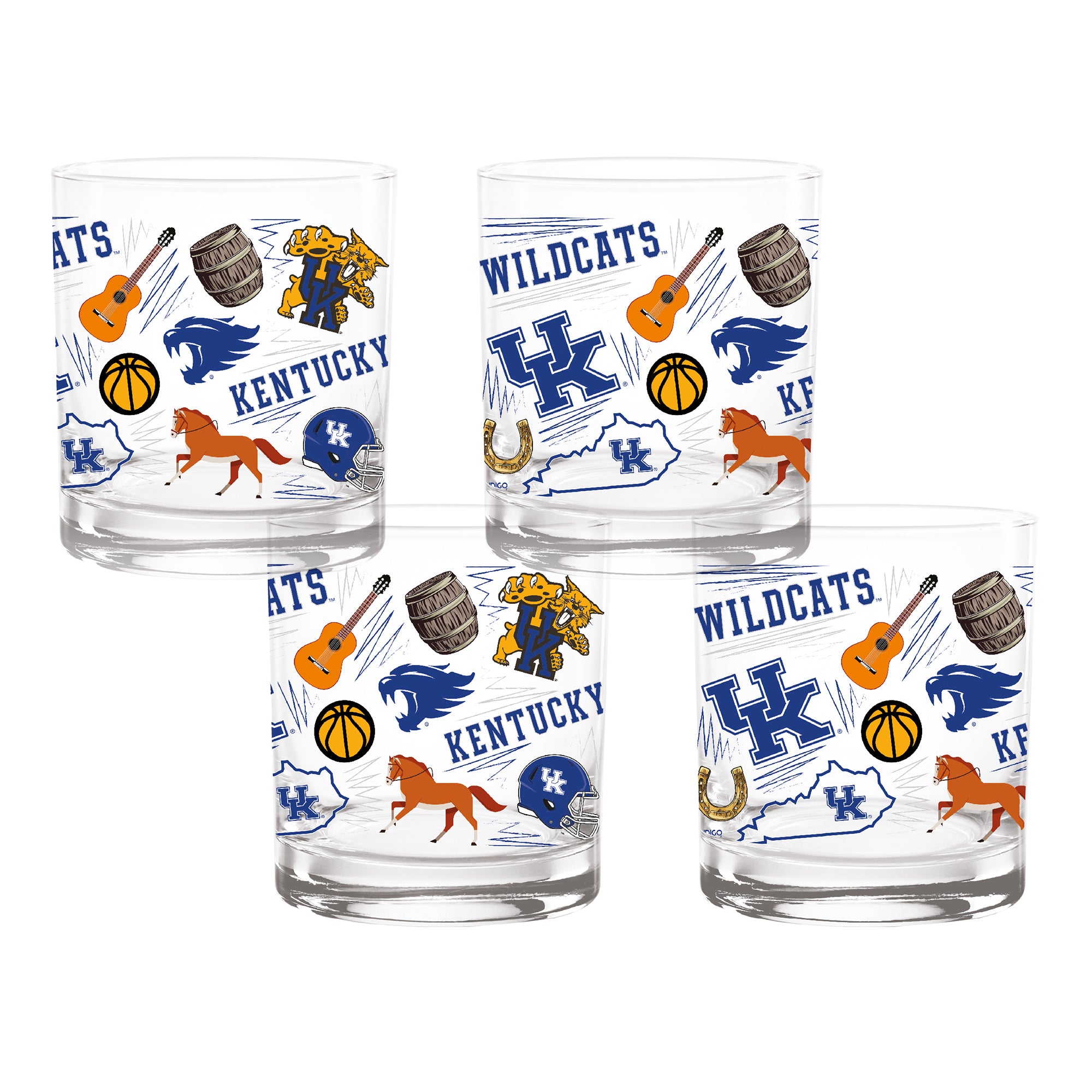 Set of 4 Kentucky Wildcats 14oz Local Rocks Glasses