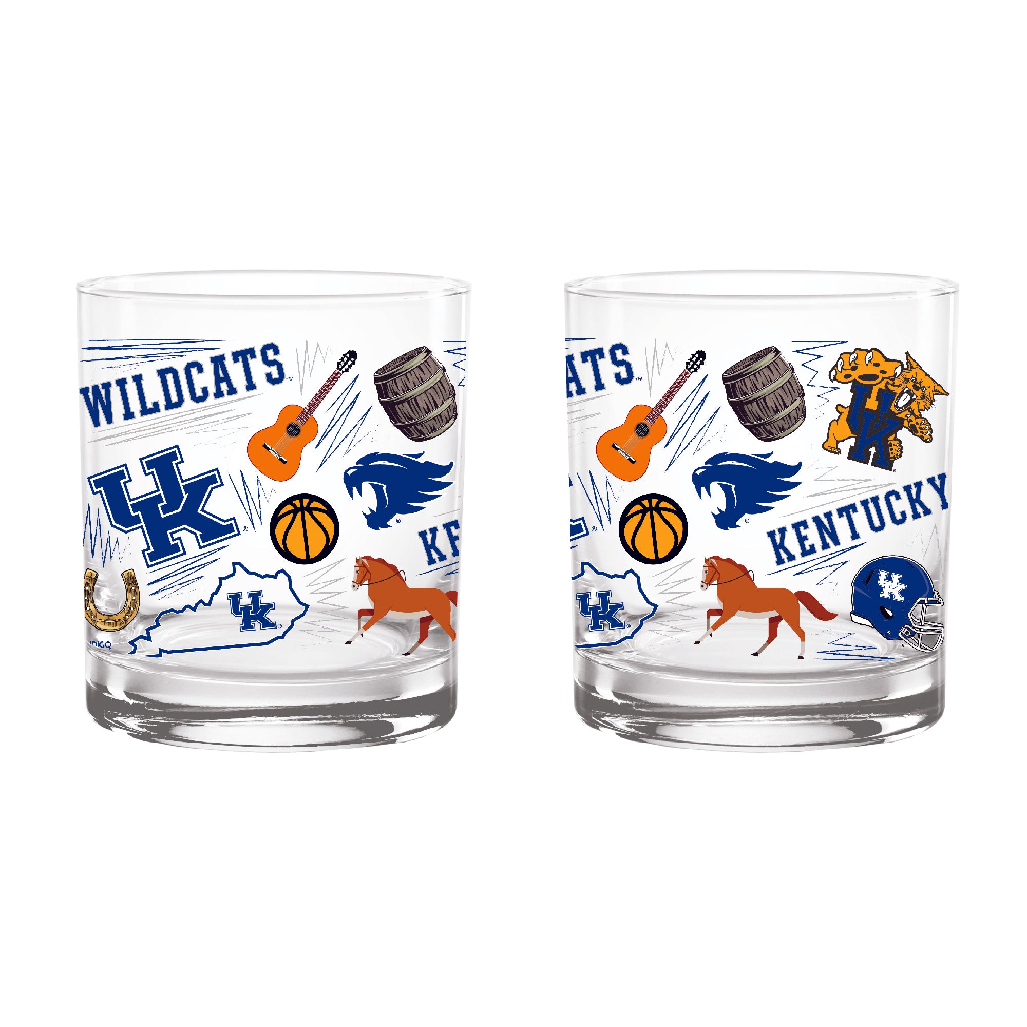 Set of 2 Kentucky Wildcats 14oz Local Rocks Glasses