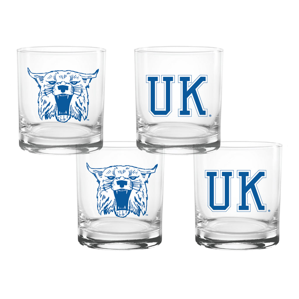 Set of 4 Kentucky Wildcats College Vault Sketch 14oz Rocks Glasses