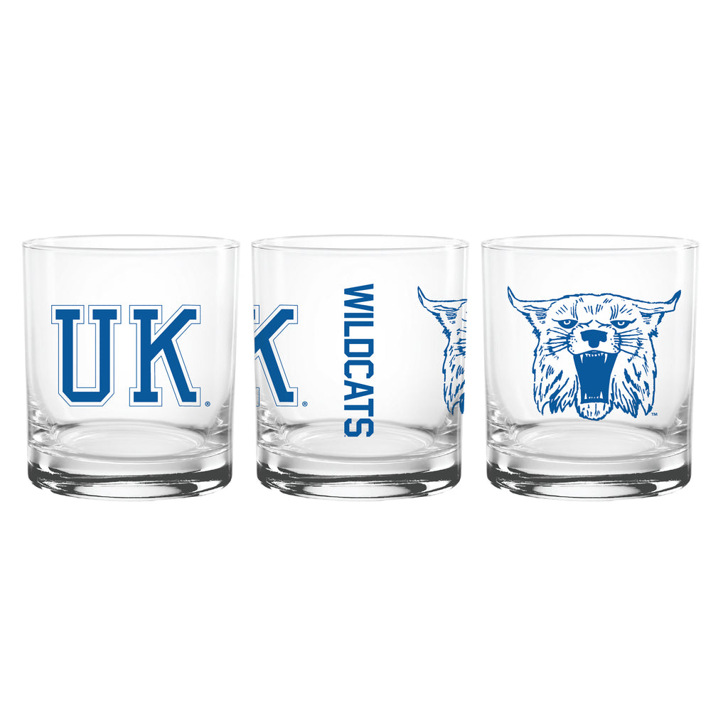 Set of 2 Kentucky Wildcats College Vault Sketch 14oz Rocks Glasses